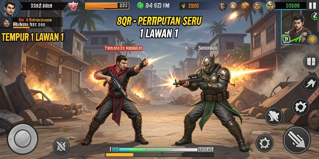 Tampilan antarmuka permainan Tempur 1 Lawan 1 yang menegangkan.