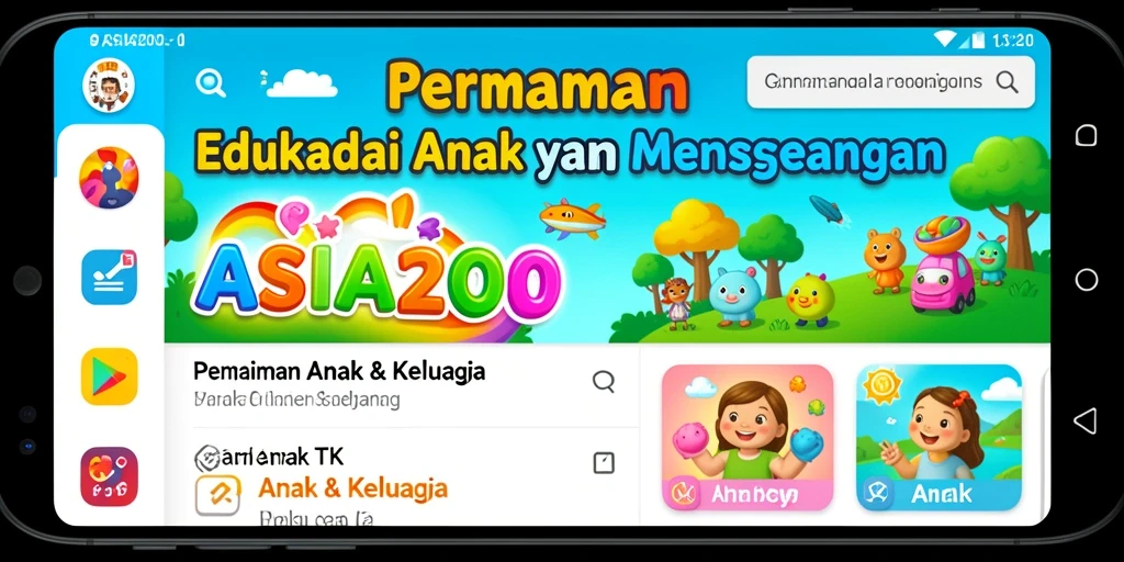 Antarmuka ASIA200 menampilkan permainan edukatif yang ceria dan interaktif untuk anak-anak.