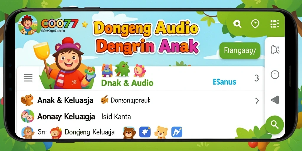 Screenshot COO77 menampilkan antarmuka pengguna untuk mendengarkan dongeng audio.