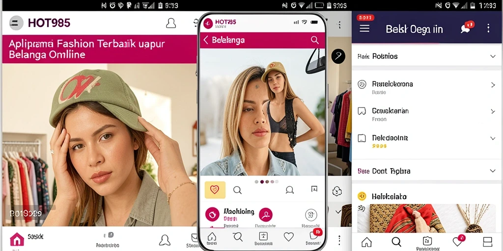 Antarmuka aplikasi HOT985 yang menarik dan fungsional untuk belanja fashion.