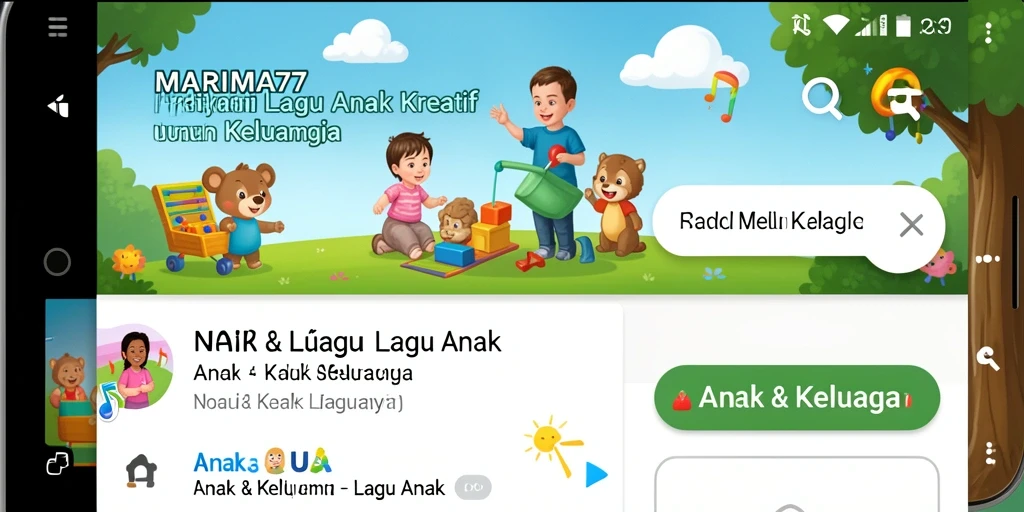 Antarmuka aplikasi MARIMA77 yang ramah anak dengan berbagai lagu.