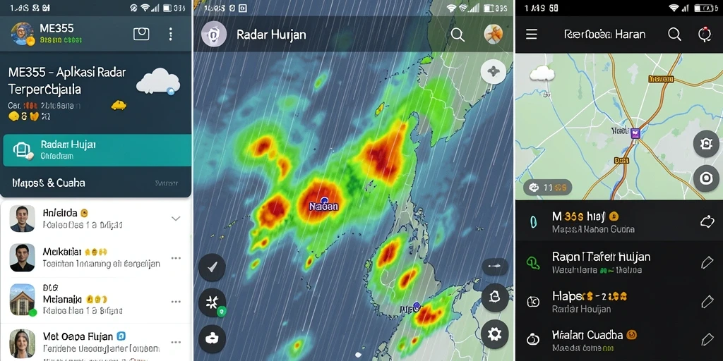 Antarmuka ME355 yang interaktif menampilkan radar hujan yang akurat.